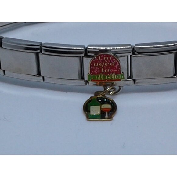 Bracelet Pugster Italian Charm Says Aged to Perfection Wine Glass Bottle - Picture 6 of 12